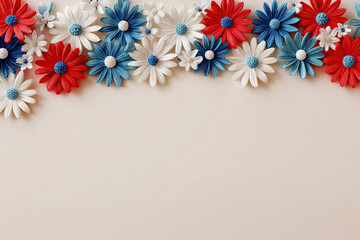 White Background Red and Blue Daisy Border   Clean floral border of daisies in patriotic colors, great for invitations, cards, festive designs, and decorative layouts.