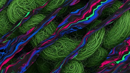 Abstract design with colorful wavy lines and green background creating a vibrant pattern for art