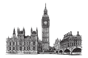 Fototapeta premium Big Ben – London, UK, engraving vector style
