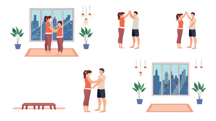 Obraz premium Modern vector illustration depicting a couple engaged in a gentle activity showcasing a harmonious and loving relationship with clean lines and vibrant colors