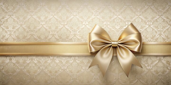 Elegant Golden Bow on Ornate Background, Perfect for Festive Announcements or Luxurious Invitations