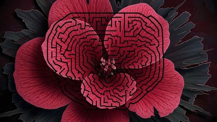 Intricate Maze Design Within a Beautiful Flower Petal, Artistic Floral Composition