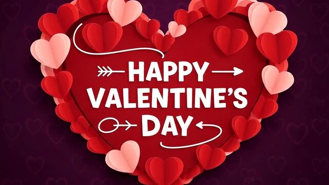 Happy valentines day text inside a large papercut heart shape