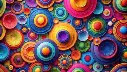 Fototapeta premium A vibrant tapestry of layered circles in a spectrum of colors, creating a dynamic and visually captivating abstract design.