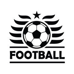 Obraz premium Football sport logo emblem with classic soccer ball, star, and stylized wings icon