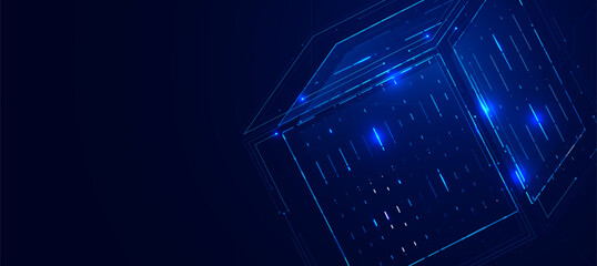 Blockchain Technology Banner Poster, Abstract Blue Digital Backgrounds