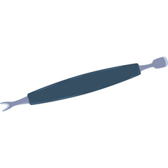 Dark Blue Nail Cuticle Pusher Tool With Silver Ends And Ergonomic Handle Isolated On White Background Studio Shot Macro Photography