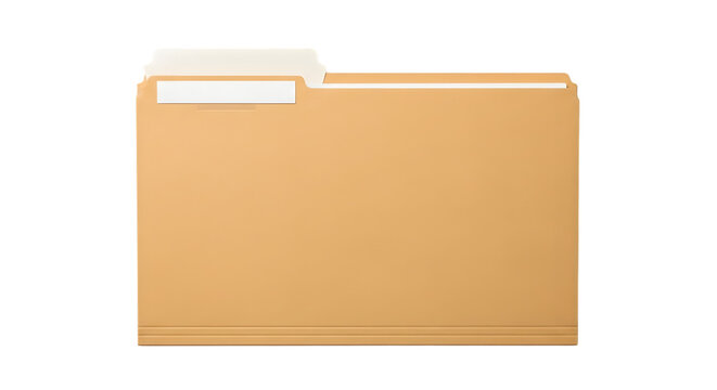 Manilla file folder with blank white label and tab isolated on a transparent background paper document