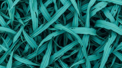 Abstract teal textured leaves close-up background with natural plant patterns and artistic style