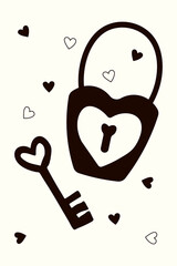 Lock and key with hearts valentine's day vector graphic element