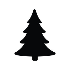 Simple black silhouette of a christmas tree evergreen pine vector graphic icon isolated on white background