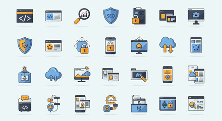 Fototapeta premium A Collection of Flat Design Icons Representing Various Digital Marketing Concepts