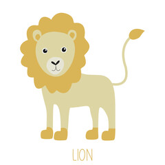 Cartoon lion character standing on white background