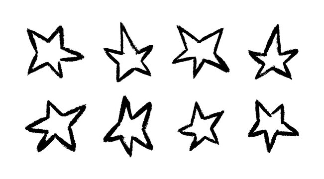 Hand drawn star doodles. Perfect for Christmas designs, winter holidays, and festive greeting cards. Vector line art illustration with magical emphasis.