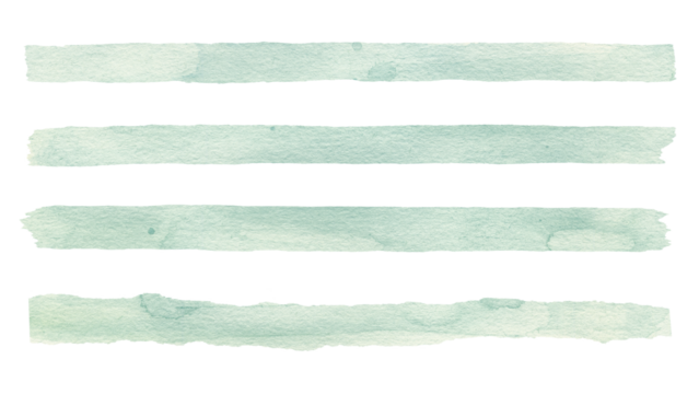 Set of watercolor hand drawn strokes. Green watercolor seamless pattern stripes isolated. 