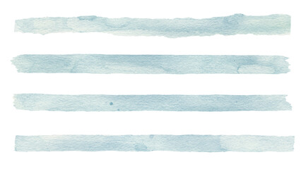 Set of watercolor hand drawn strokes. Blue watercolor seamless pattern stripes isolated.