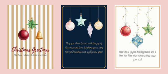 Printable Watercolor Christmas Cards Collection. Greetings Postcards. Beautiful Watercolor illustrations. A6 Size Format. Happy Holidays. Christmas Ornaments.