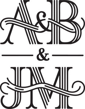 Elegant monogram design featuring initial letters a b and j m