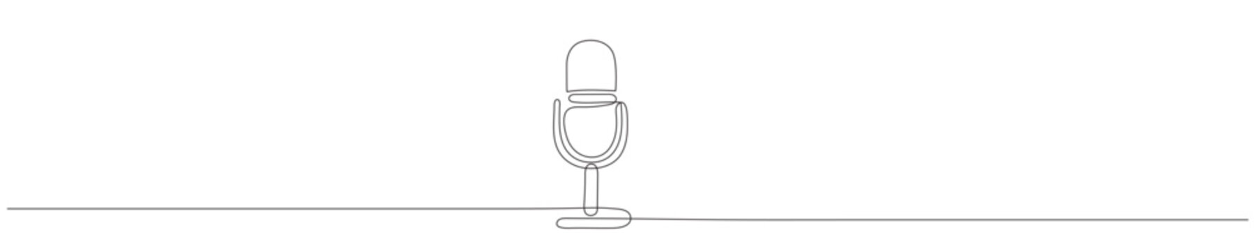 Vintage microphone continuous one line drawing. Microphone single line art illustration. Editable vector