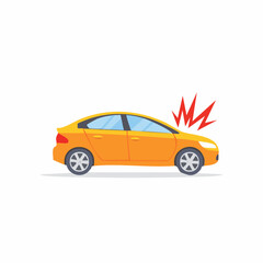 Obraz premium Yellow sedan car with prominent red impact symbol depicting an accident or collision