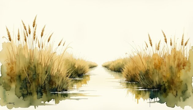 Artistic watercolor rendition of reeds watercolor painting showcasing natural beauty of reeds with soft hues and delicate details