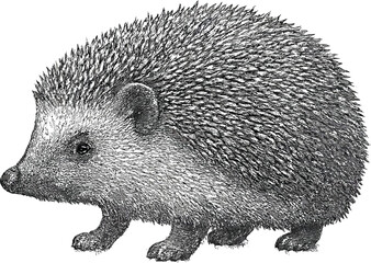 Halftone Hedgehog Illustration – Detailed Black and White Wildlife Drawing