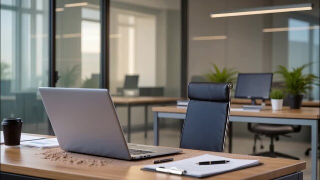 Skeleton in suit turns to dust while working at laptop in modern office – symbolic video about overworking, burnout, and spending too much time at work