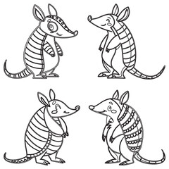 Set Armadillo line art and illustrator silhouette eps10
