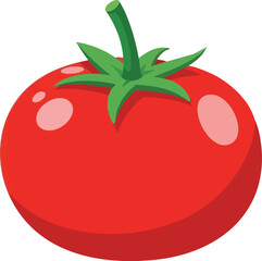 Cute red tomato with green stem, solid bold color,