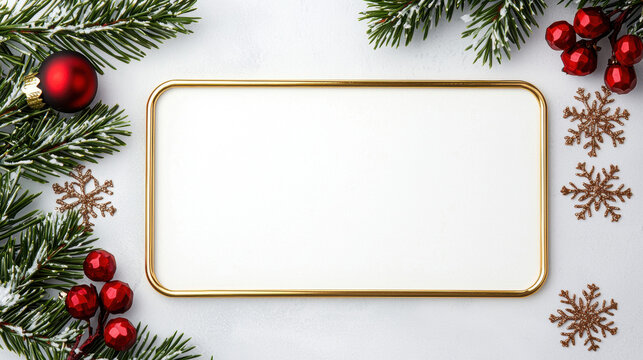 Christmas eco friendly sustainable green energy concept with festive pine branches red ornament and blank frame for text