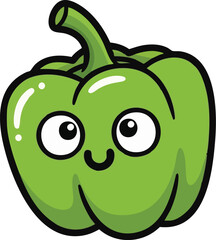 &ldquo;Green bell pepper with smooth shape, bold solid fill, friendly cartoon vector&rdquo;