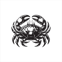 Stylized Crab Vector Logo Illustration Featuring a Vintage Black and White Marine Animal Design Perfect for Seafood Brands or Nautical Themes, 10.eps inspired graphic