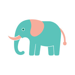 Fototapeta premium Simple Elephant Icon Flat Soft Color Gentle Animal Character Minimal Nature Art Line Art Vector illustration