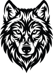 Intricate Black and White Wolf Head Vector Illustration.
