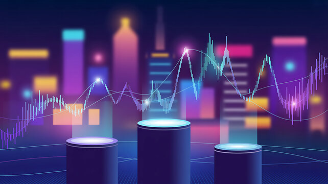 Abstract Glowing Stock Market Chart in Cityscape for Business Investment