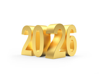 3D illustration of 2026 golden number isolated on white