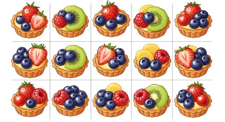 Mini fruit tarts displayed in a pattern
