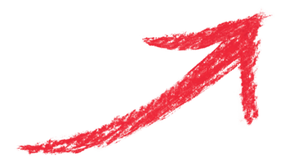 Hand-drawn red arrow created with soft pastel, isolated on transparent background. Useful as a design or infographic element for highlights and visual directions