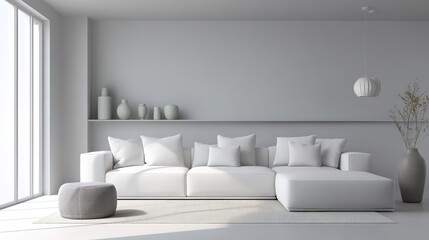 Modern living room with clean, minimal design and natural light, embodying simplicity and elegance.