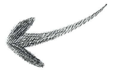 Hand-drawn black arrow created with soft pastel, isolated on transparent background. Useful as a design or infographic element for highlights and visual directions