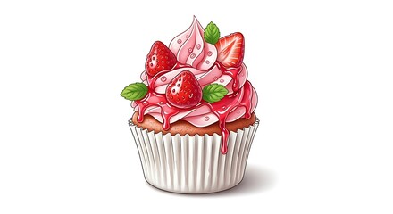 Strawberry cupcake with a white background