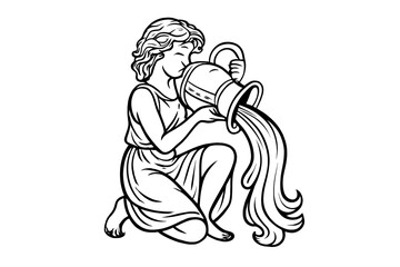 Classic mythological figure of Aquarius zodiac sign pouring water from a vessel
