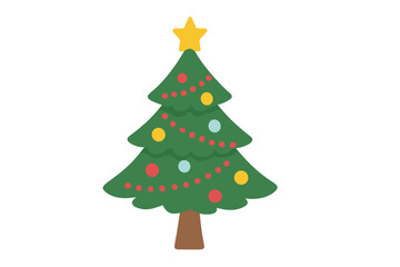 Festive Christmas tree decorated with colorful ornaments and bright yellow star