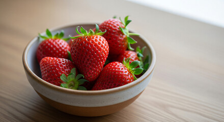 Vibrant fresh strawberries in a ceramic bowl showcasing juicy, sweet, and ripe organic produce perfect for healthy snacks, desserts, or culinary use