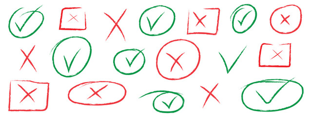 Check and Cross marks  doodle icon set  vector. Vote, yes, no, checkbox, checklist, tick and cross symbol. vector illustration.