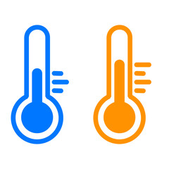 A blue and yellow body temperature measuring icon. A thermometer icon for health.