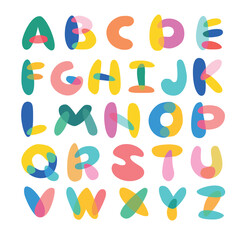 A cheerful, hand-drawn vector alphabet bursting with bright colors. Each letter is isolated on a background, making this set perfectly suitable for engaging children's projects, educational materials