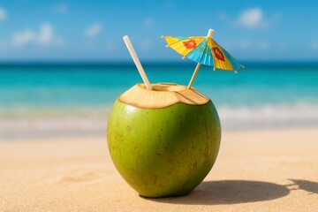 Fresh Coconut Drink on Beach
