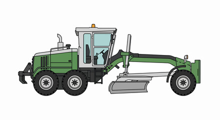 Modern Green Motor Grader Vector Illustration for Construction and Infrastructure Projects