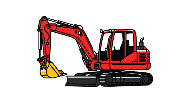 Vibrant Red Mini Excavator Isolated Vector Illustration
